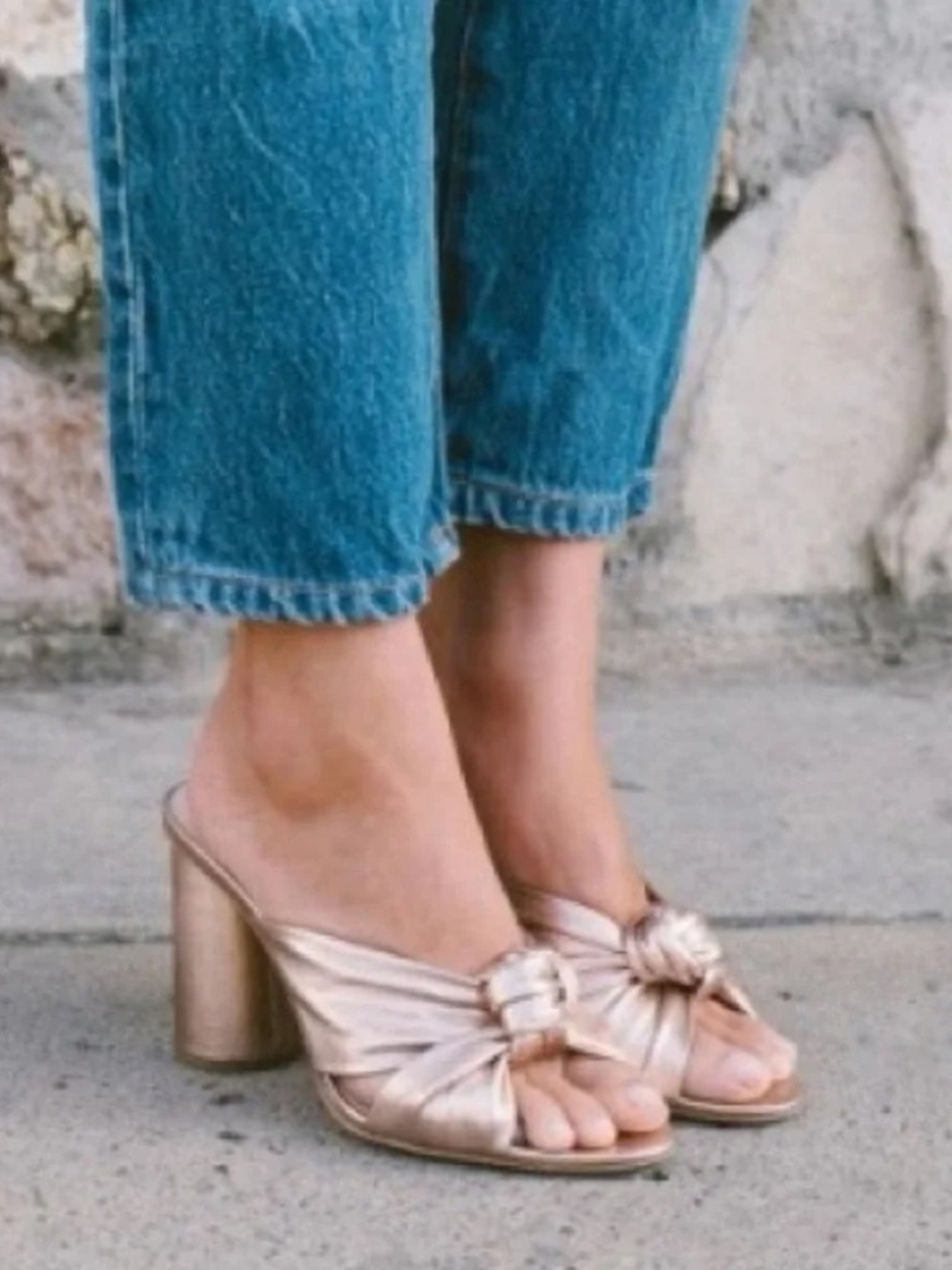 LOEFFLER RANDALL Coco Knotted Metallic Leather Heels (Size 7.5)